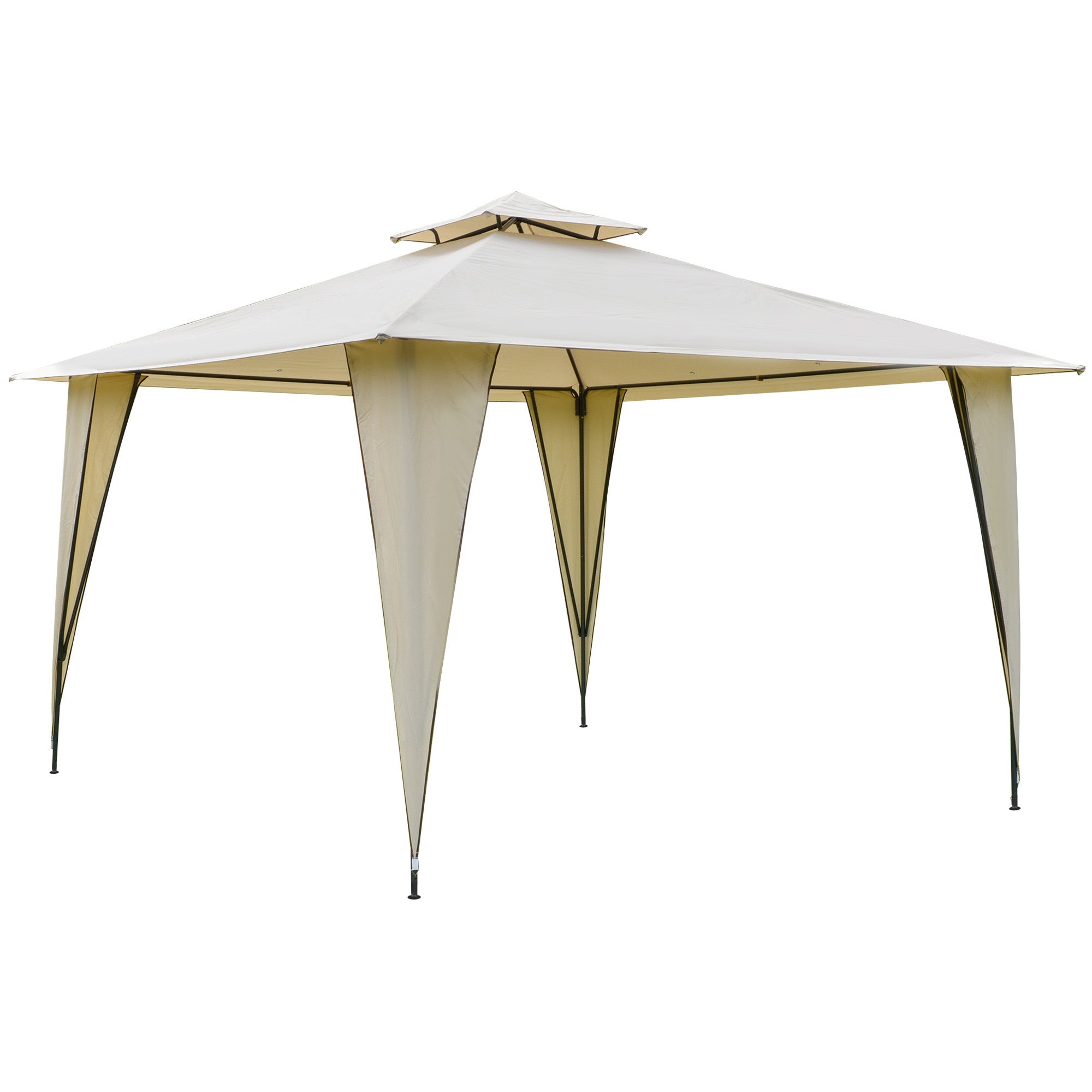 Beige Metal and Polyester Garden Gazebo with Double Roof 3.5x3.5m - Borge' Group Limited