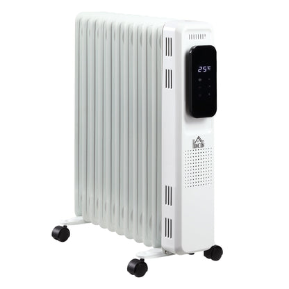 oil radiator with 11 elements, 3 heating levels, timer and adjustable temperature, 50.5x24x63cm - white - Borgè