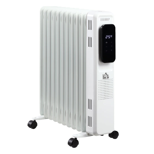 oil radiator with 11 elements, 3 heating levels, timer and adjustable temperature, 50.5x24x63cm - white