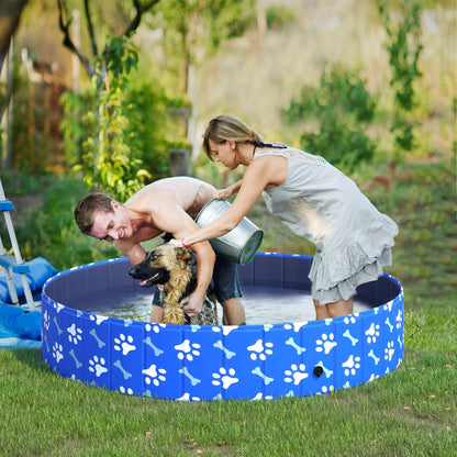 Pawhut rigid swimming pool for large dogs greater than 65kg in hard plastic and non -slip for garden or interior, blue φ140x30cm - Borgè