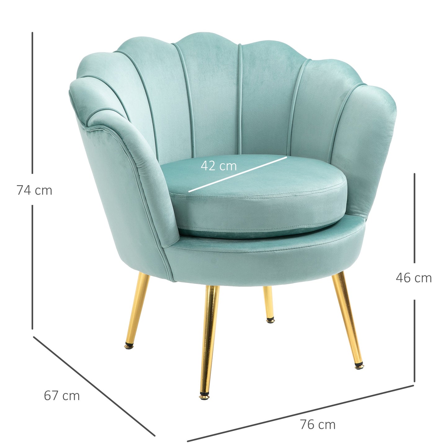 SEASHELL Design Light Green Velvet Chamber Armchair With Back | 76x67x74cm - Borgè