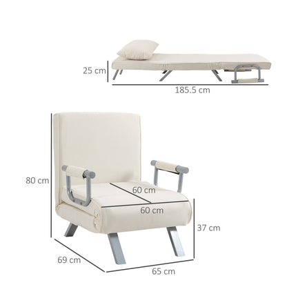 armchair bed 2 in 1 with backrest tilted in 5 positions, 65 × 69 × 82cm, beige - Borgè