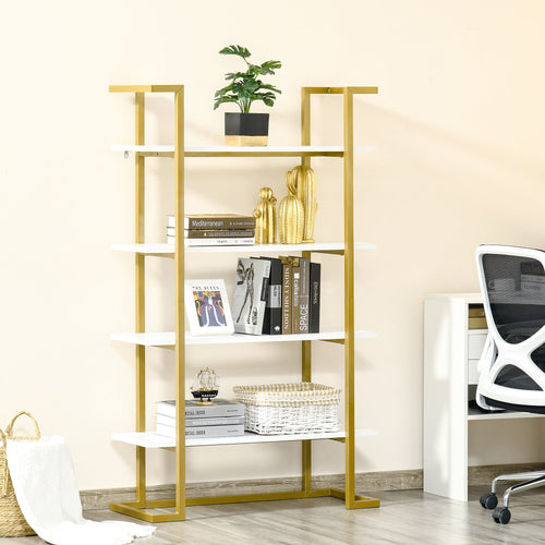 Homcom Mobile 4 -level bookcase raised and multipurpose, in mdf and steel, 92x35x152cm - Borgè