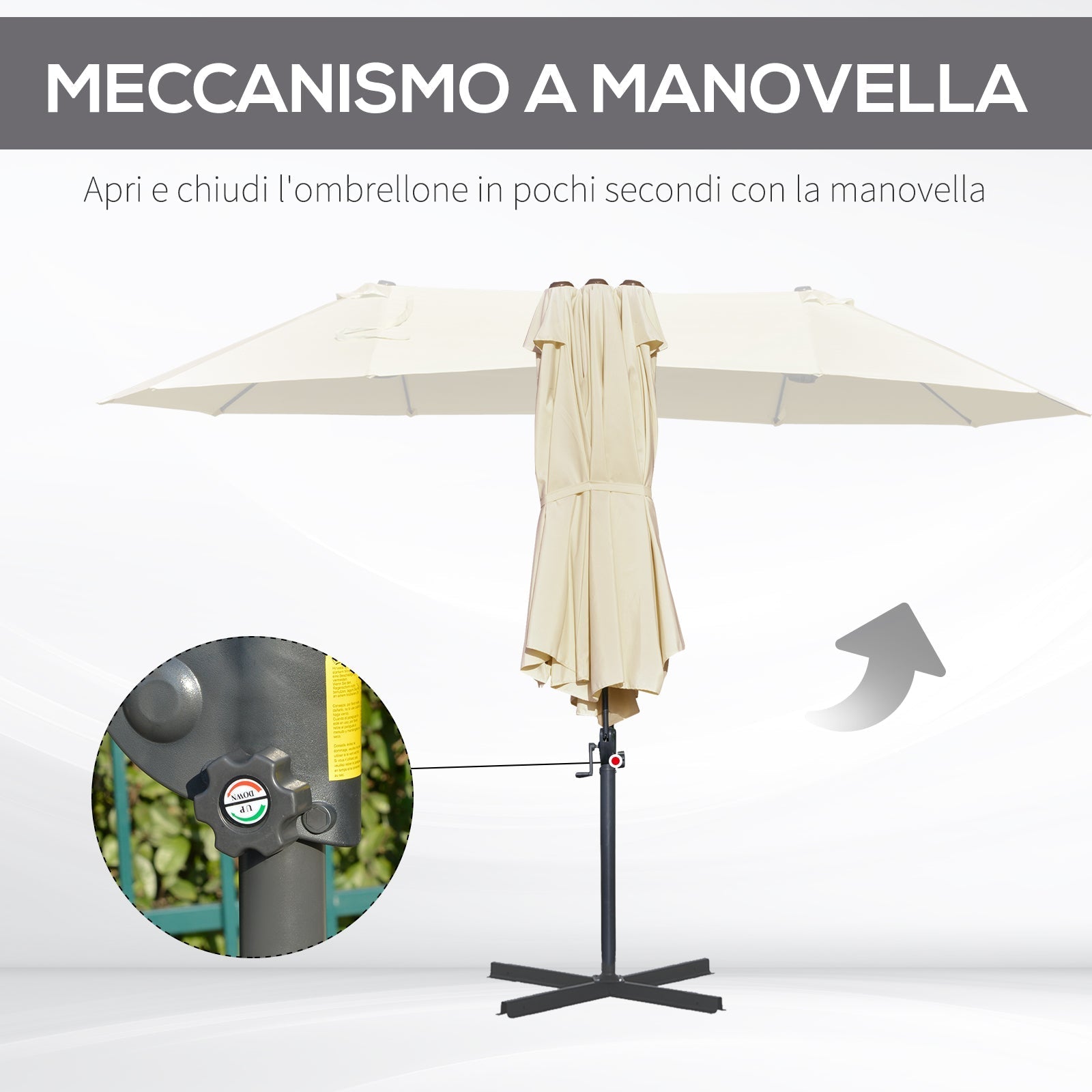 Double Umbrella in Steel and Anti-UV Polyester Waterproof 440x270x250cm - Borgè