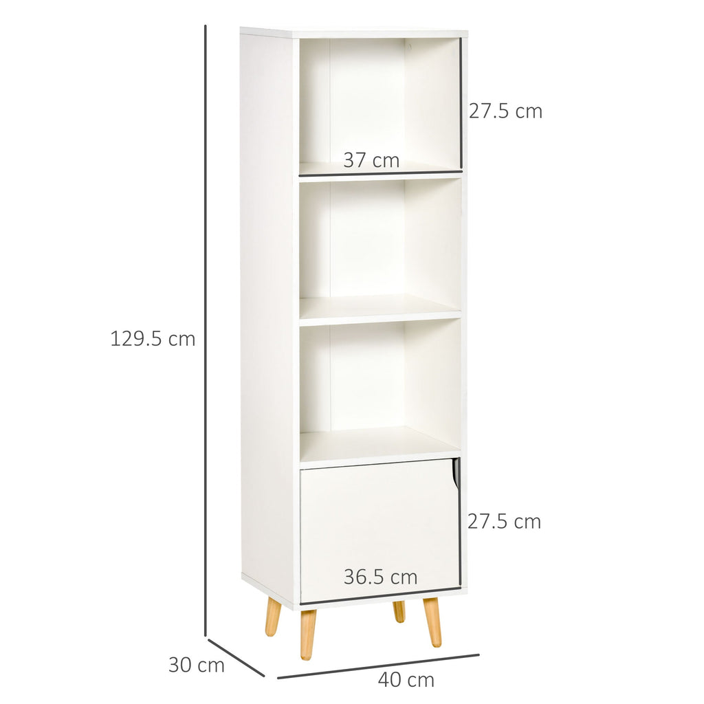 shelf bookcase with 3 shelves and 1 wooden locker, 40x30x129.5cm - white - Borgè