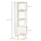 shelf bookcase with 3 shelves and 1 wooden locker, 40x30x129.5cm - white - Borgè