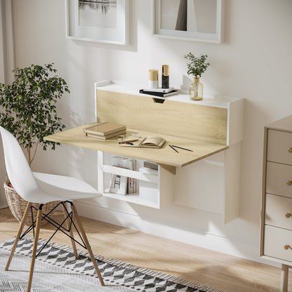 Folding Wall Desk and Salvaspazio with shelves, for home and office, in chipboard, 100x18x74 cm - Borgè