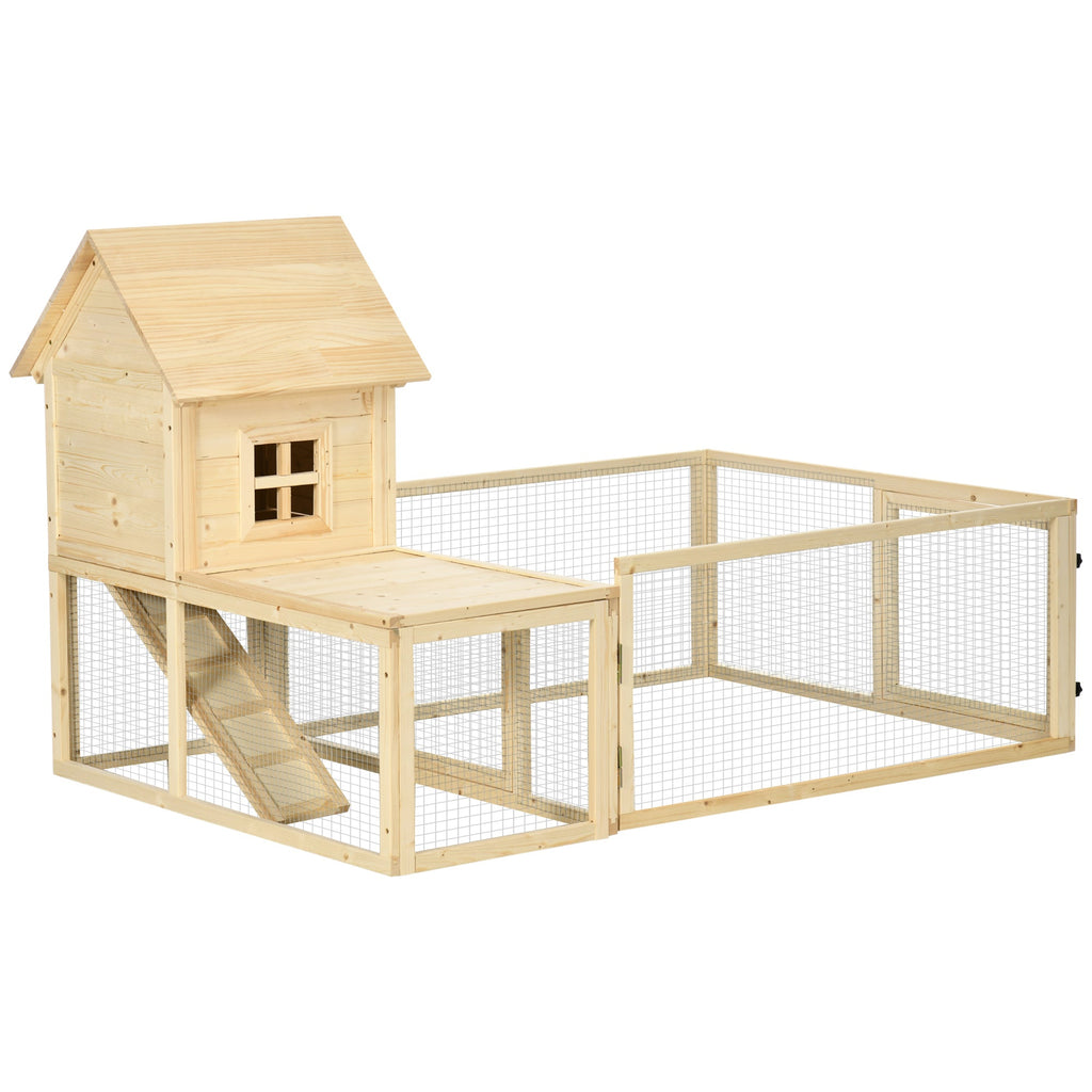 Indoor Rabbit Hutch in Fir Wood with Removable Tray, 3 Doors and Outdoor Area, 151.5x106x97 cm - Borge' Group Limited