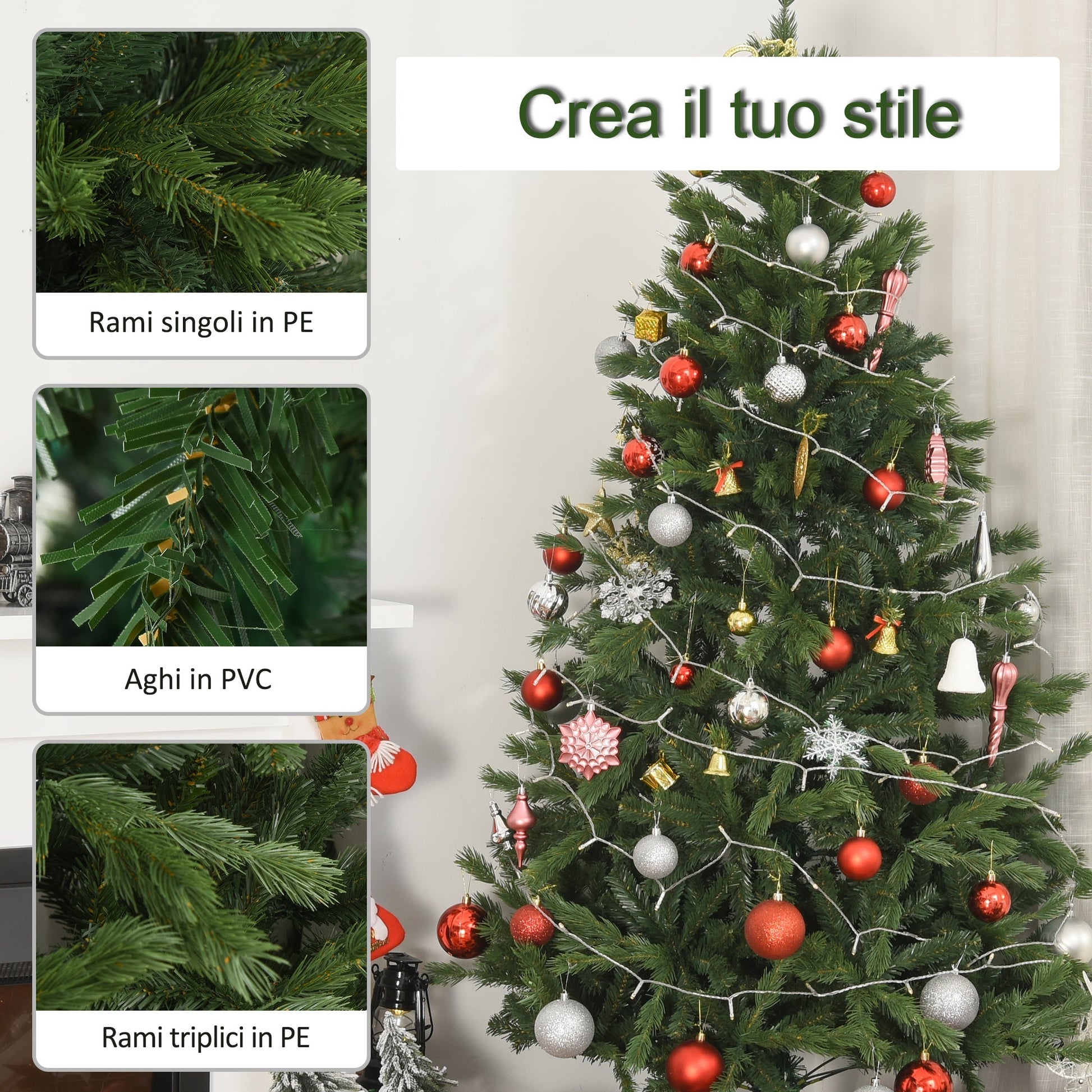 Artificial Christmas tree Gigante 210cm Realistic, Christmas decoration with 934 branches, folding and removable base - Borgè