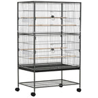 Steel / Wooden Indoor Bird Cage with Tray, 4 Wheels and Perch, 78x52x132cm - Borge' Group Limited