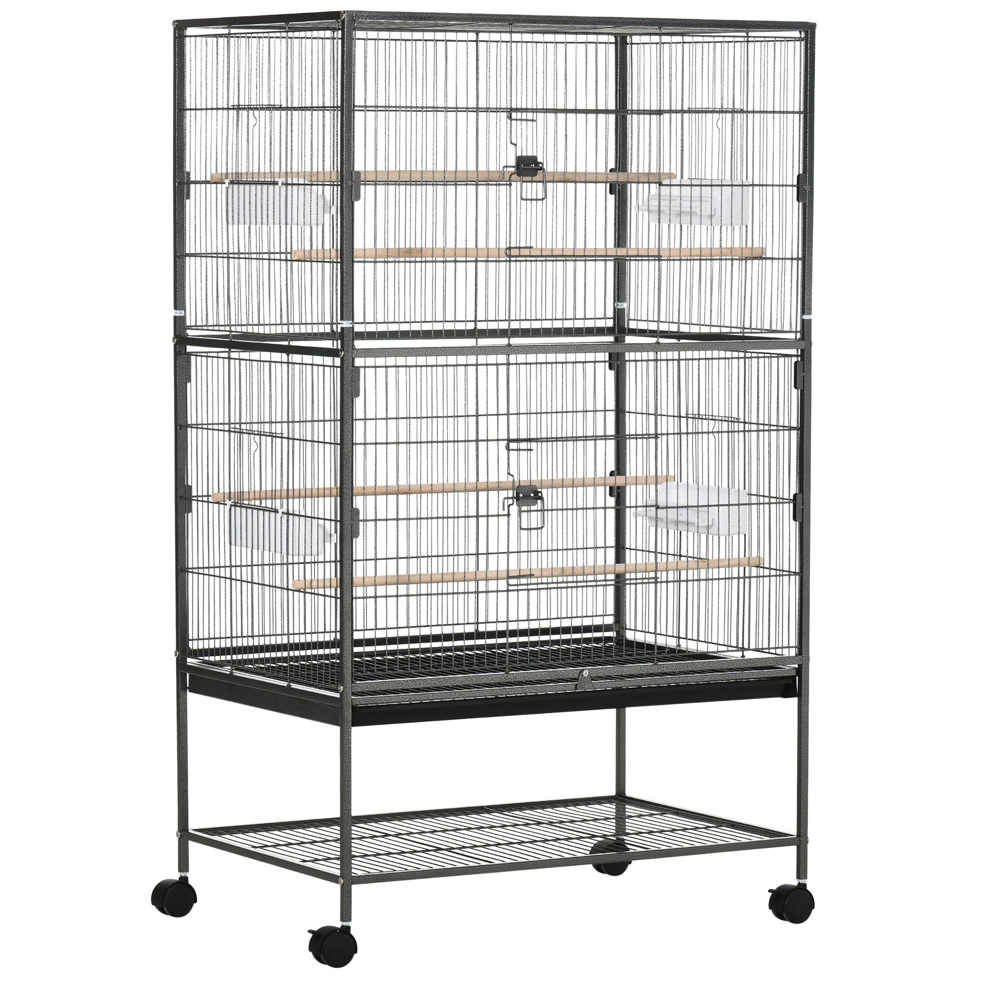 Steel / Wooden Indoor Bird Cage with Tray, 4 Wheels and Perch, 78x52x132cm - Borge' Group Limited