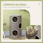3-Tier Cat House with Sisal Scratching Post and Plush, Ø38x70cm, Light Grey - Borge' Group Limited