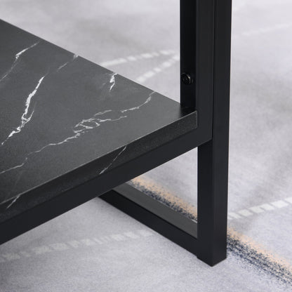 MALORCA | Black Marble Effect Coffee Table with Lower Shelf for Living Room or Office, 106x50x45cm - Borgè