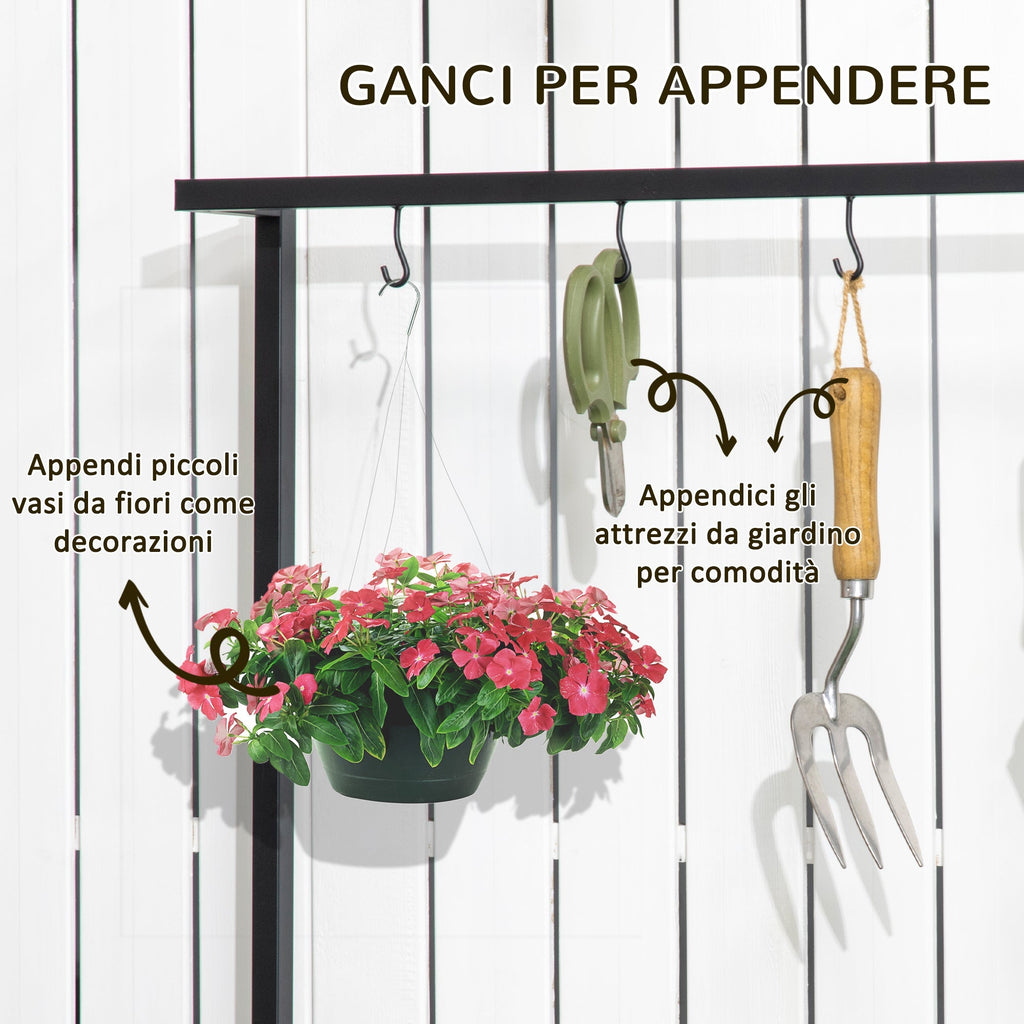 3-Tier Flower Stand with Top Hooks Fir Wood and Metal for Indoor and Outdoor, 80x36x174 cm - Borge' Group Limited