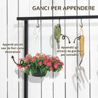3-Tier Flower Stand with Top Hooks Fir Wood and Metal for Indoor and Outdoor, 80x36x174 cm - Borge' Group Limited