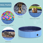 Foldable Plastic Dog Pool with Stable Edge for Pets, Ø80 x 20 cm, Blue - Borge' Group Limited