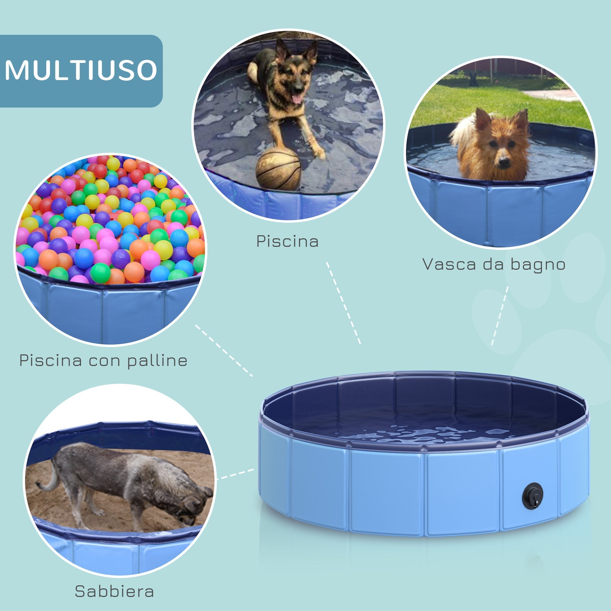 PAWHUT DOG Pool Pets Plaster Folding Pvc Blue Pvc Ø80x20cm - Borgè