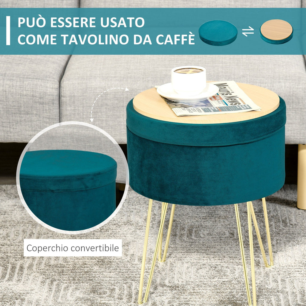 round stool with green velvet container and gold 36x36x45cm - Borgè
