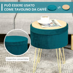 round stool with green velvet container and gold 36x36x45cm - Borgè