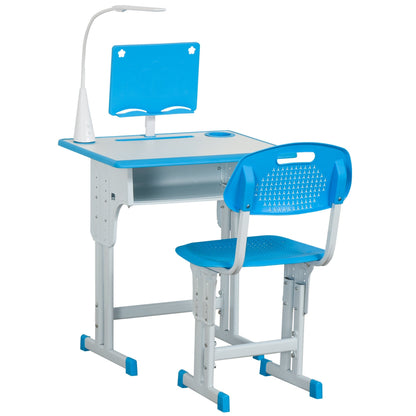 School desk with children's chair 6-12 years adjustable height lectern LED lamp and cappenen - blue - Borgè