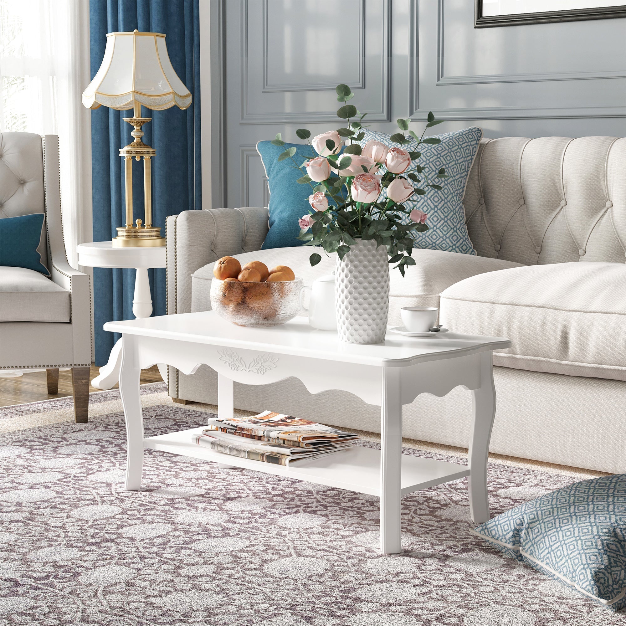 coffee coffee table in wood, white, 94x44x42cm - Borgè