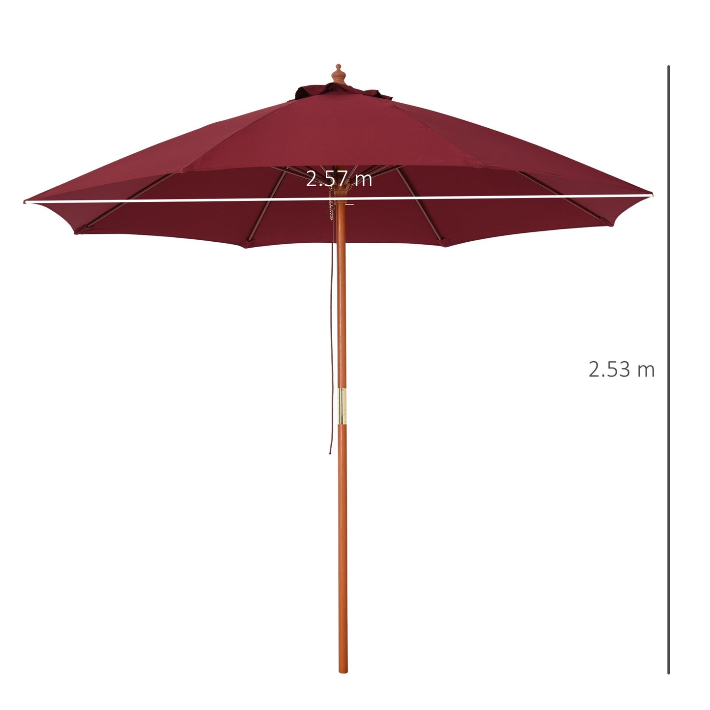 Outsunny garden umbrella with windproof in red polyester and wooden pole φ257x253cm - Borgè