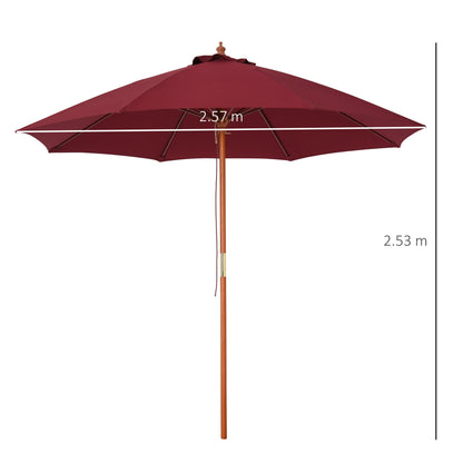 Outsunny garden umbrella with windproof in red polyester and wooden pole φ257x253cm - Borgè