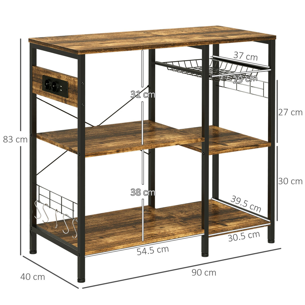 Homcom Kitchen Mobile with 3 shelves in chipboard with power outlet, USB port and basket, 90x40x83cm - Borgè