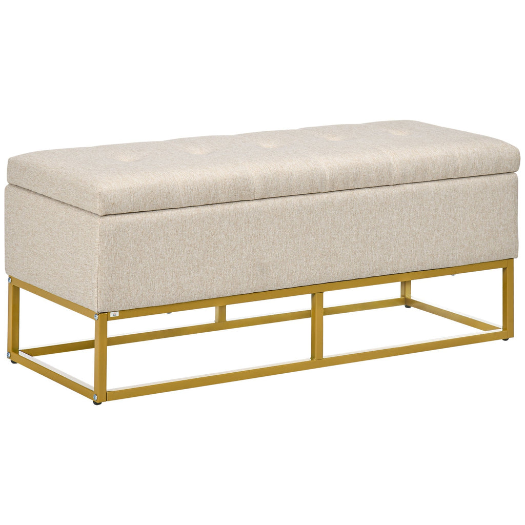 Homcom bench with quilted polyester container with gold steel legs, 110x44x48cm, beige - Borgè