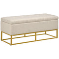 Homcom bench with quilted polyester container with gold steel legs, 110x44x48cm, beige - Borgè