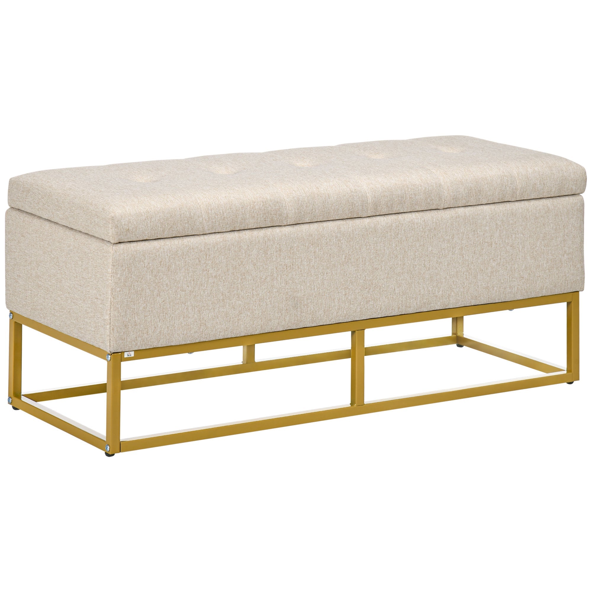 Homcom bench with quilted polyester container with gold steel legs, 110x44x48cm, beige - Borgè