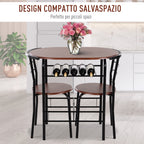 Dining Set 3 pieces table with 2 wood and black brown chairs - Borgè