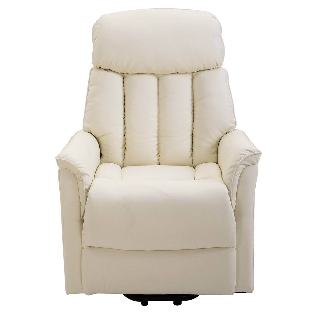 Electric Lift Recliner Chair 145°, Electric Relax Chair in PU Leather with Remote Control, Side Pockets and Integrated Footrest, Cream - Borgè