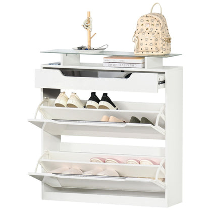 Modern Scarpper, 2 drawers for 16 shoes with adjustable shelf and glass shelf, 89x23x96cm, shiny white - Borgè