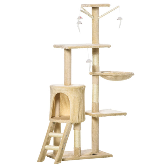 Cat Tree for cats with Scratch Pole, Beige, 40x30x131cm - Borgè