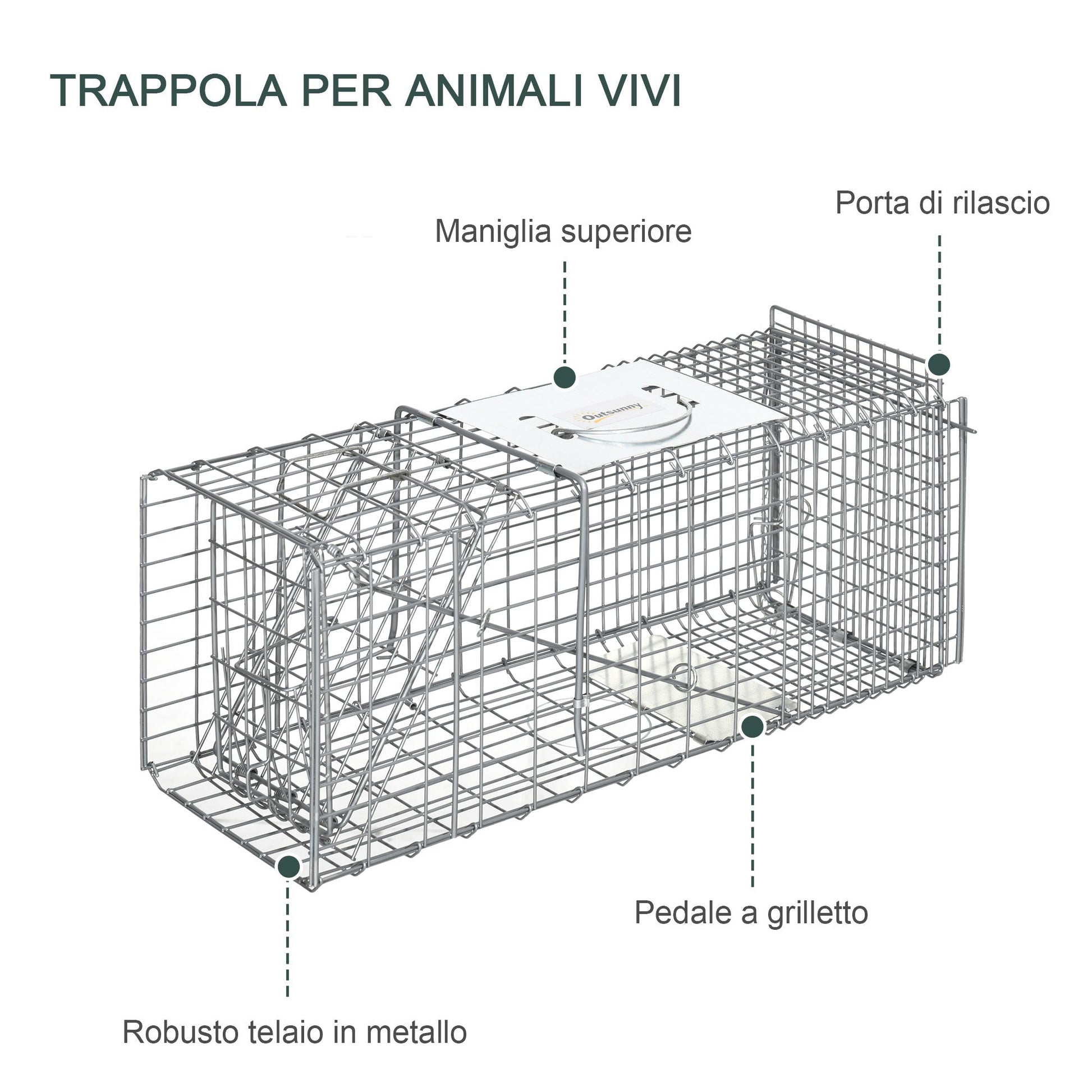 Outsunny cage trap for live animals folding steel, 66x24x30.5 cm, silver - Borgè