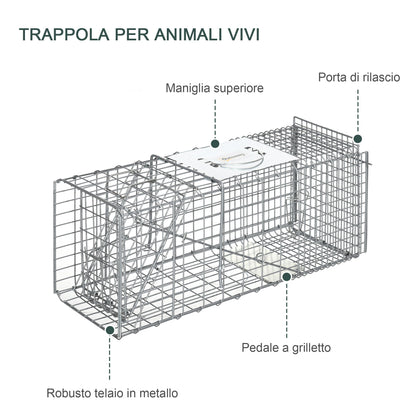 Outsunny cage trap for live animals folding steel, 66x24x30.5 cm, silver - Borgè