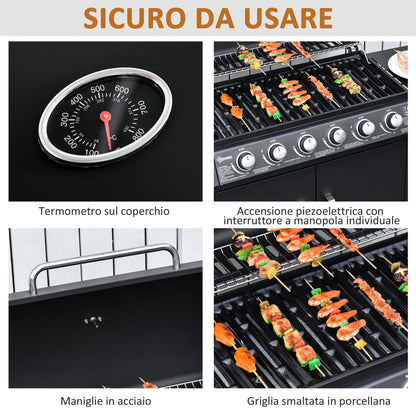 Black Gas Barbecue 20kw Burners and Side Stove - Borgè