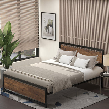 Homcom Wood and steel double bed with industrial style slats, 160x200cm - Borgè