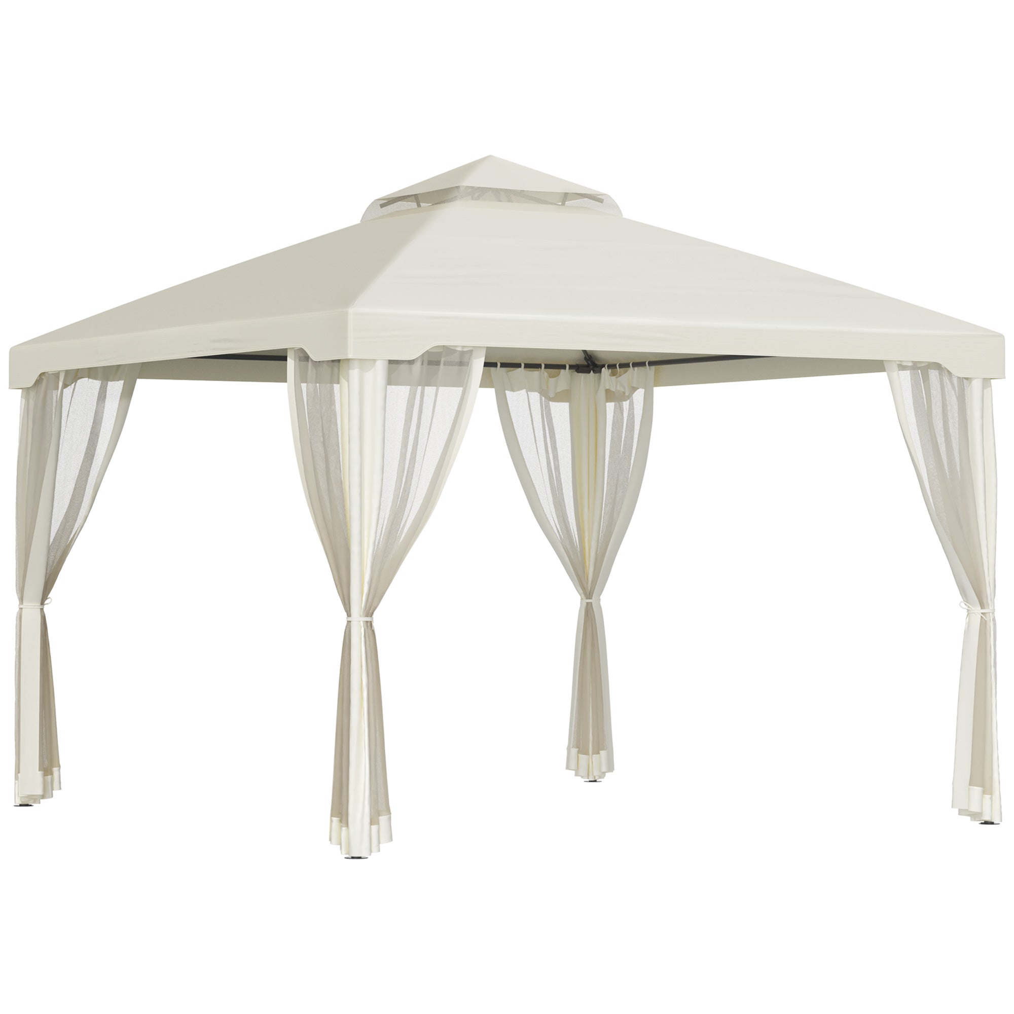 3x3m Garden Gazebo with Mosquito Net, Metal Frame and Polyester Cover, Beige - Borge' Group Limited