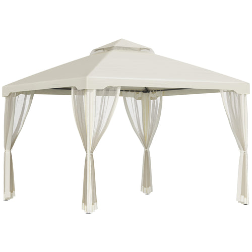 3x3m Garden Gazebo with Mosquito Net, Metal Frame and Polyester Cover, Beige - Borge' Group Limited