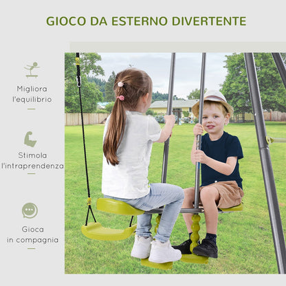 children's playground with Cavalluccio swing and scaletta in resistant metal structure, green - Borgè