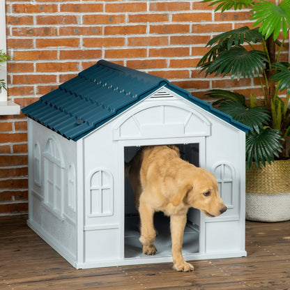 PAWHUT KENNEL FOR DOES OF MEDIUM AND LARGE MAX 30KG Waterproof PP, 84.2x98.2x82cm, Blue - Borgè