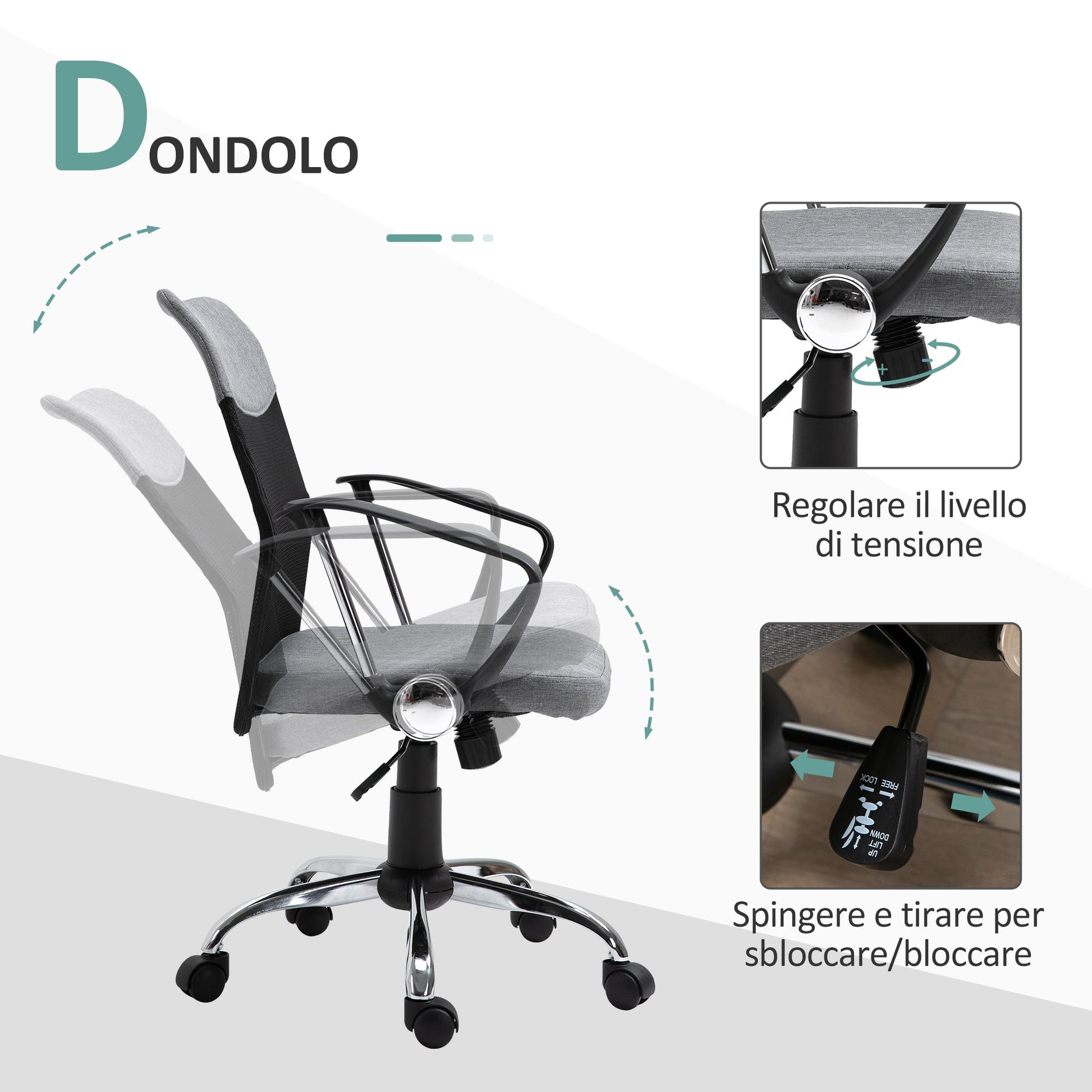 Vash office armchair in Grey fabric, swivel and ergonomic chair for desk - Borgè