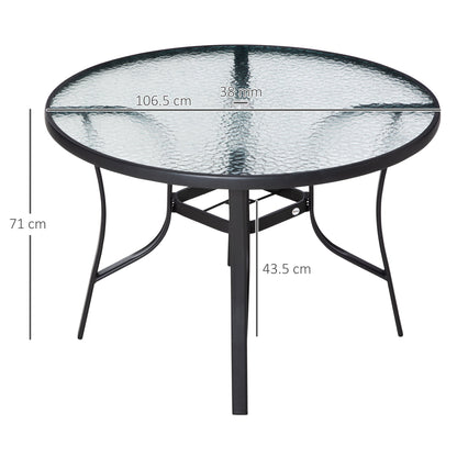 Round Garden Table with Umbrella Hole Steel and Glass, Ф106.5x71cm, Black - Borgè