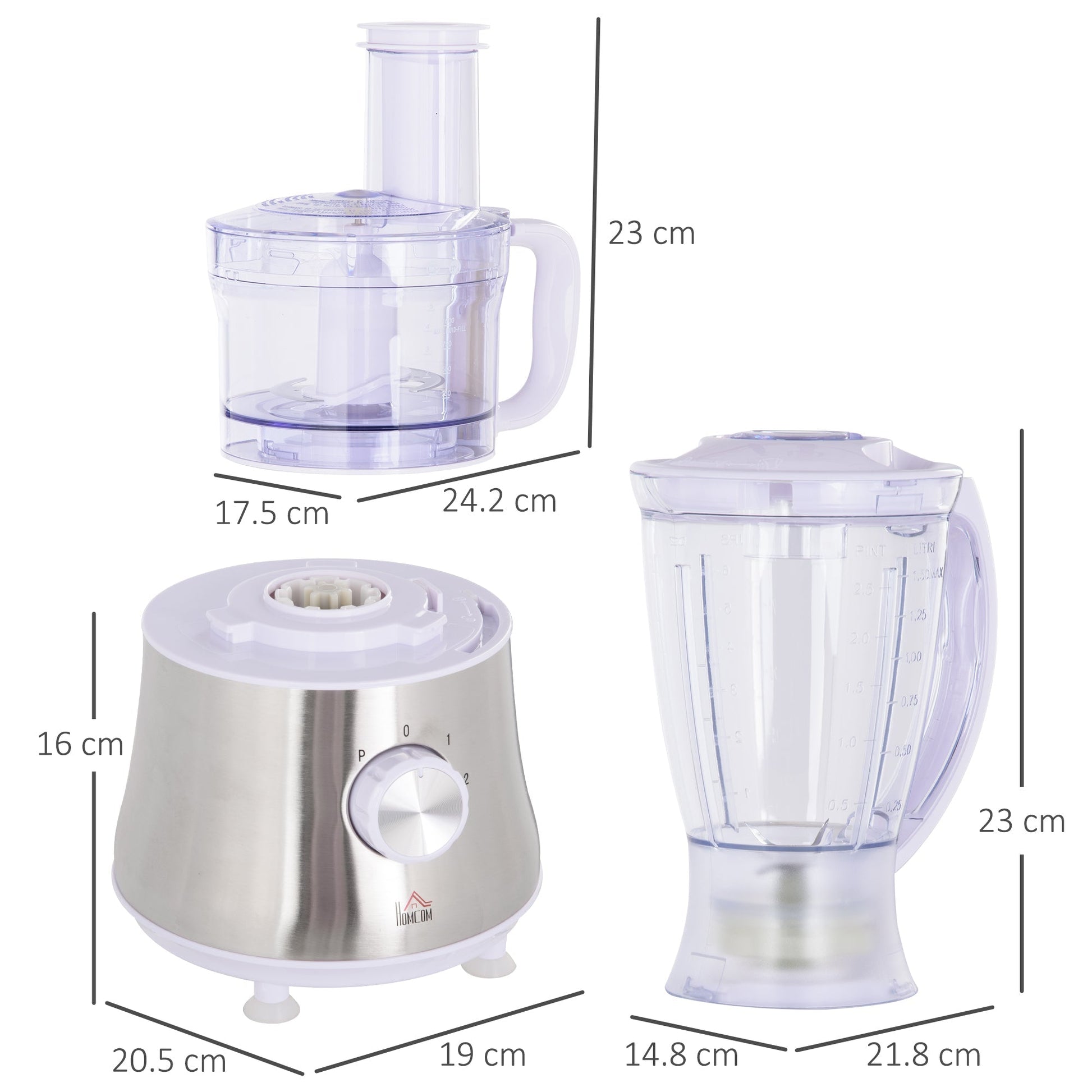 White Food Blender | 500W with 2 adjustable speeds | 20.5x19x16cm - Borgè