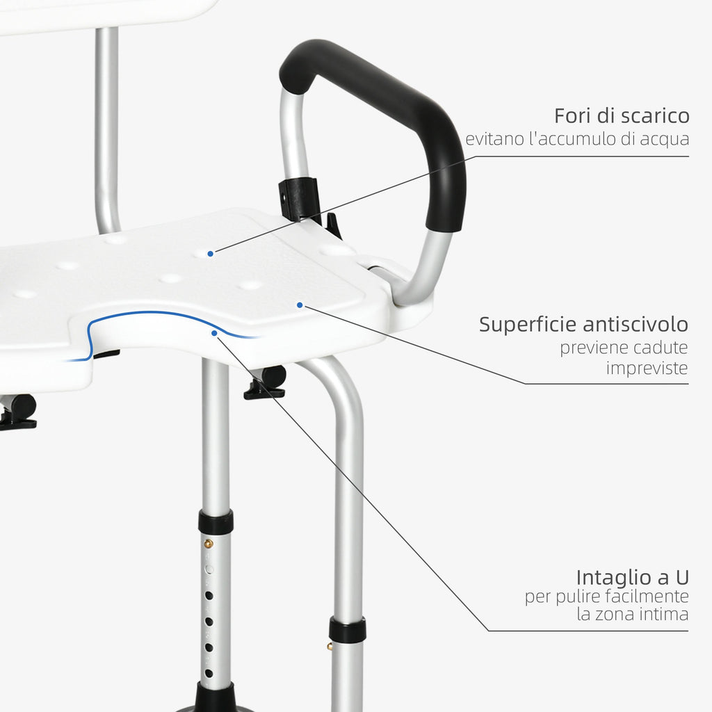 Homcom shower chair for the elderly, disabled and pregnant women padded with U-shaped shape, 54x52x70-82cm, white - Borgè