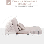 Homcom sofa bed 2 beds 1 square Â½ in steel and fabric with 4 cream cushions - Borgè