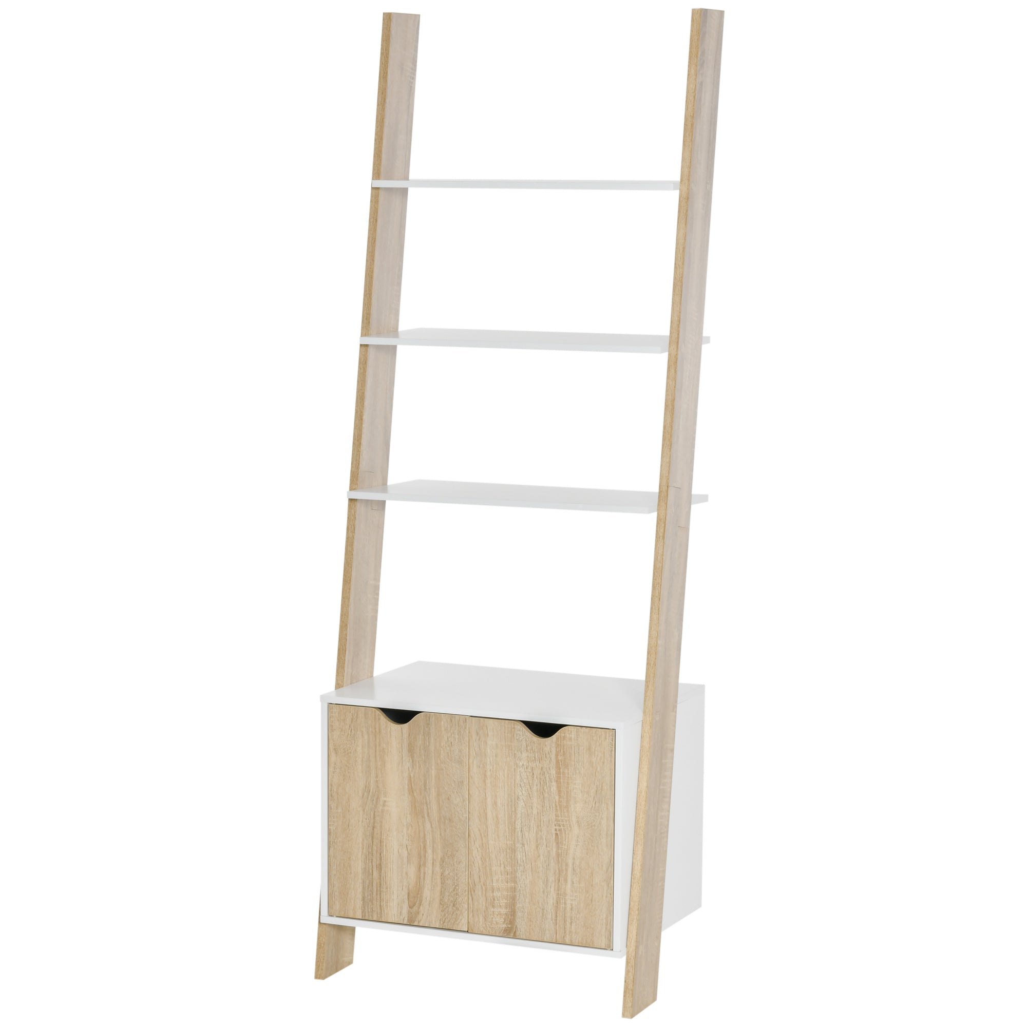 Mobile Library in Scala with 3 shelves and locker, modern Nordic wooden style shelf, 60x40x171cm, oak and white - Borgè