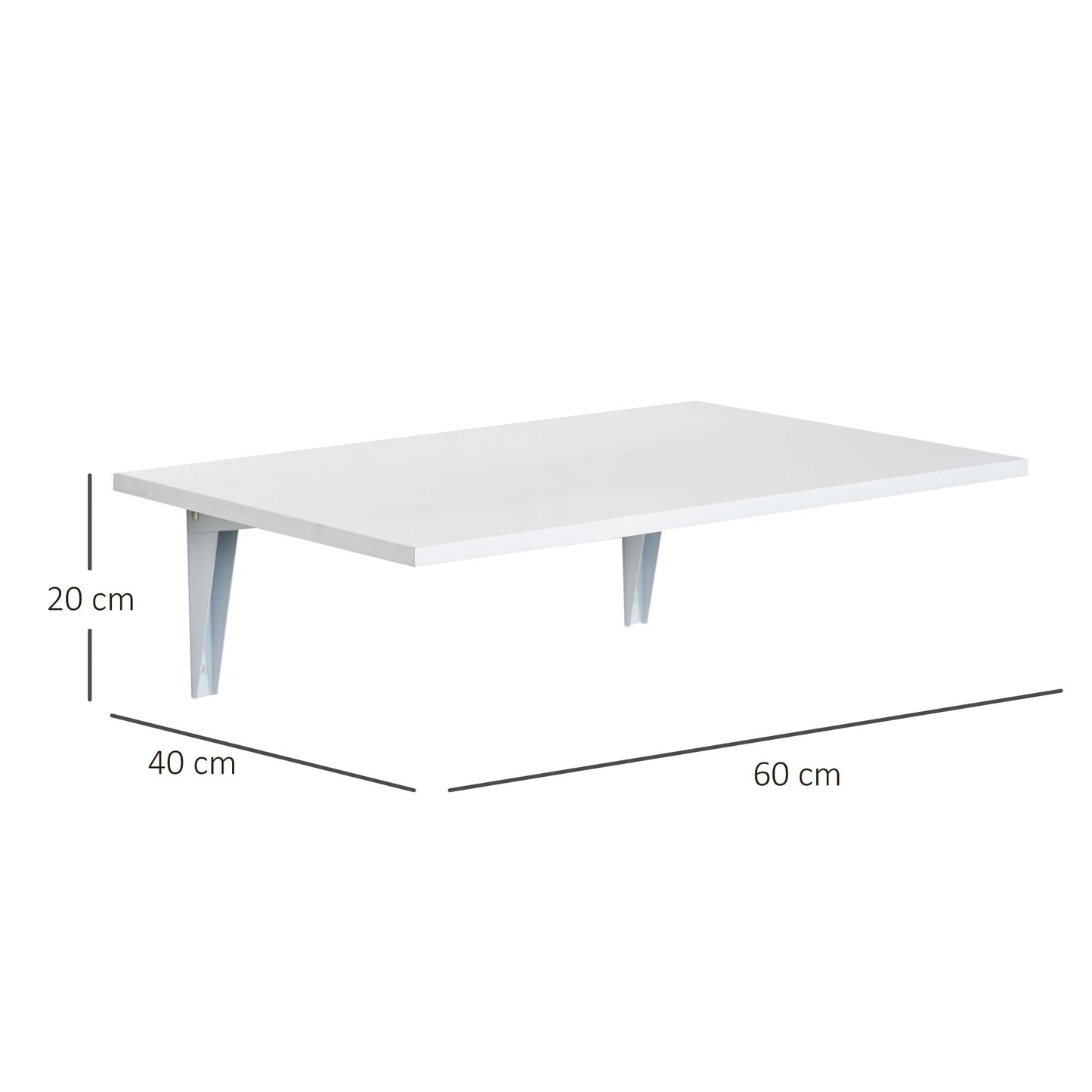 Wall table folding saving in mdf and metal frame, for living room kitchen, white, 60x40x20cm - Borgè